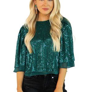 STUNNING TEAL Sequin top with chiffon lining.